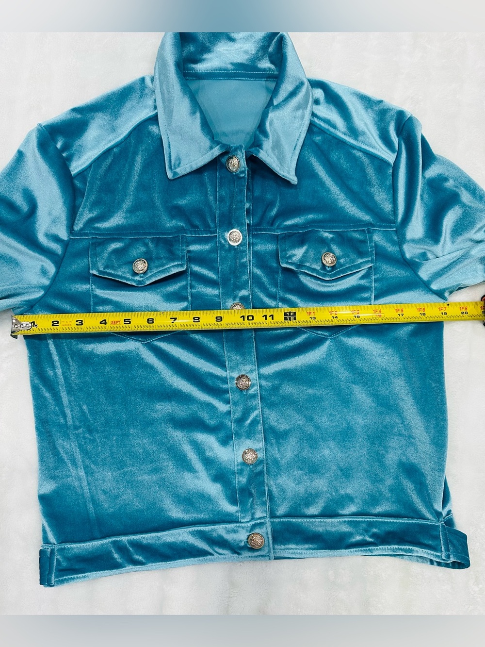 Blue Velvet Button-Front Jacket - Picture 4 of 4